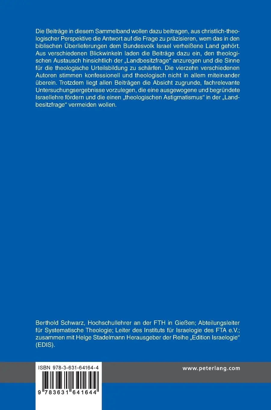 Rückseite: 9783631641644 | Wem gehört das 'Heilige Land'? | Berthold Schwarz | Buch | Deutsch