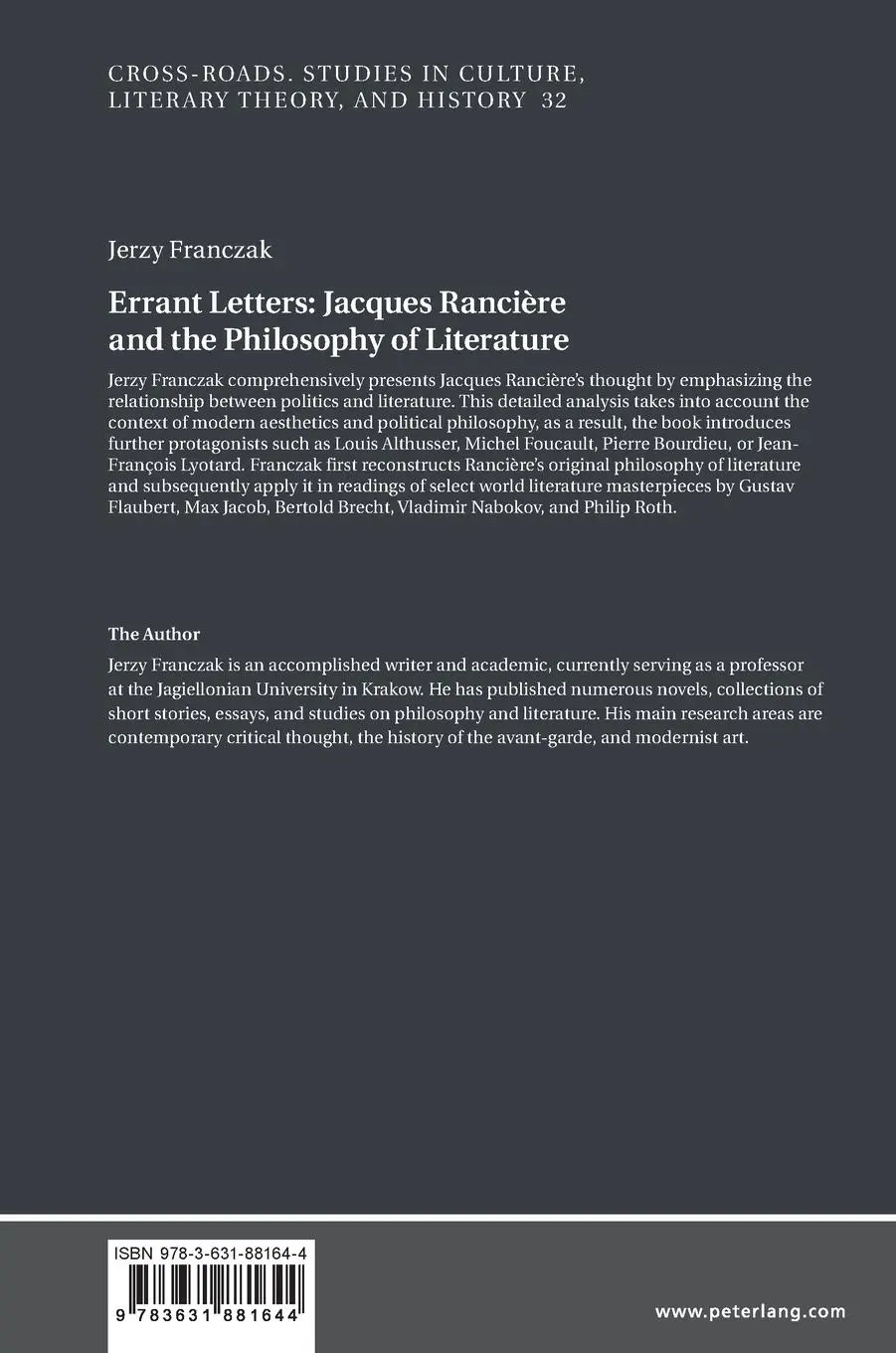 Rückseite: 9783631881644 | Errant Letters: Jacques Rancière and the Philosophy of Literature