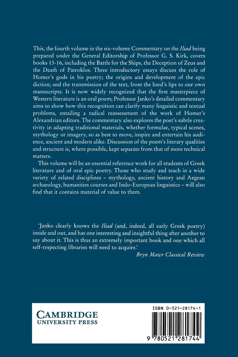 Rückseite: 9780521281744 | The Iliad | A Commentary: Volume 4, Books 13-16 | G. S. Kirk (u. a.)