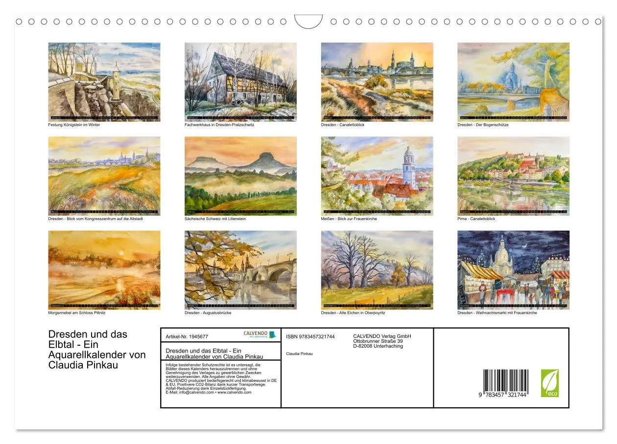 Bild: 9783457321744 | Dresden und das Elbtal - Ein Aquarellkalender von Claudia Pinkau...