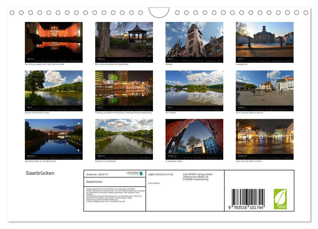 Bild: 9783516101744 | Saarbrücken (Wandkalender 2026 DIN A4 quer), CALVENDO Monatskalender