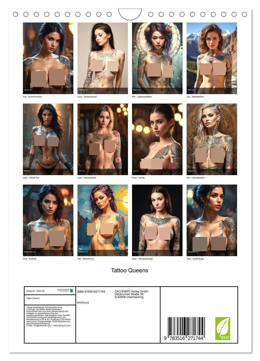 Bild: 9783516271744 | Tattoo Queens (Wandkalender 2026 DIN A4 hoch), CALVENDO Monatskalender