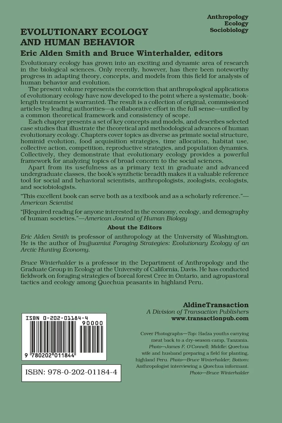 Rückseite: 9780202011844 | Evolutionary Ecology and Human Behavior | Eric Alden Smith | Buch