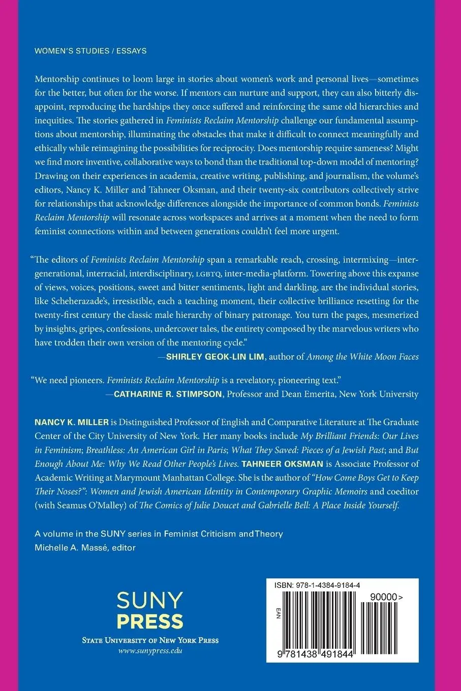Rückseite: 9781438491844 | Feminists Reclaim Mentorship | An Anthology | Nancy K. Miller (u. a.)