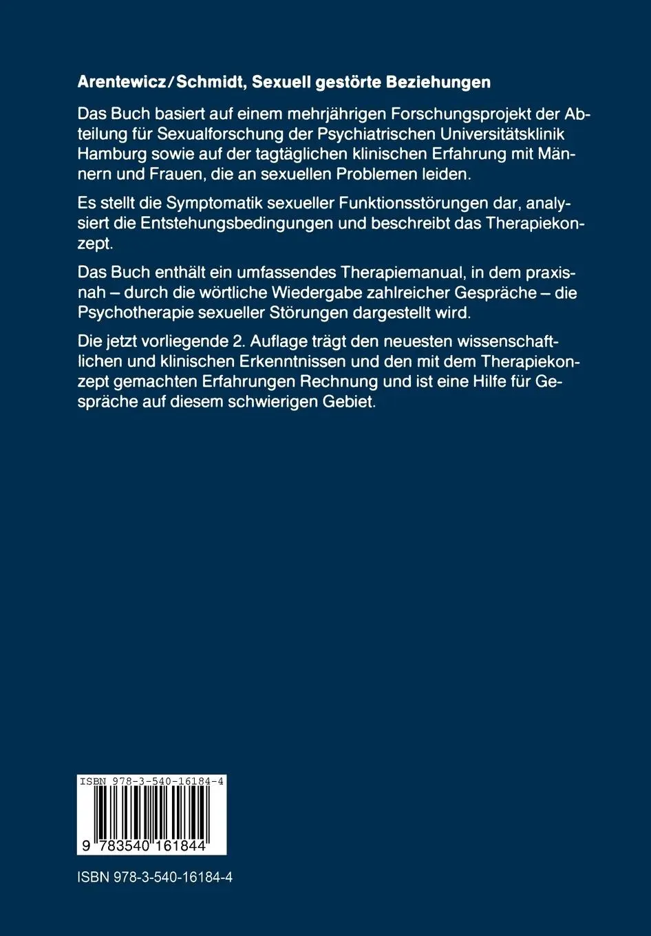 Rückseite: 9783540161844 | Sexuell gestörte Beziehungen | Konzept und Technik der Paartherapie