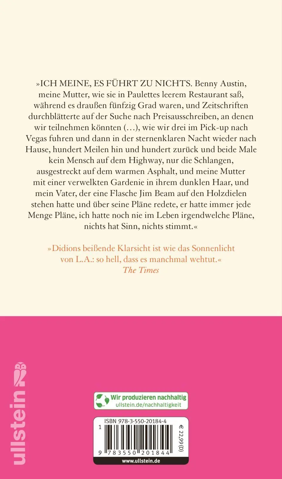 Rückseite: 9783550201844 | Play It As It Lays | Joan Didion | Buch | 240 S. | Deutsch | 2023