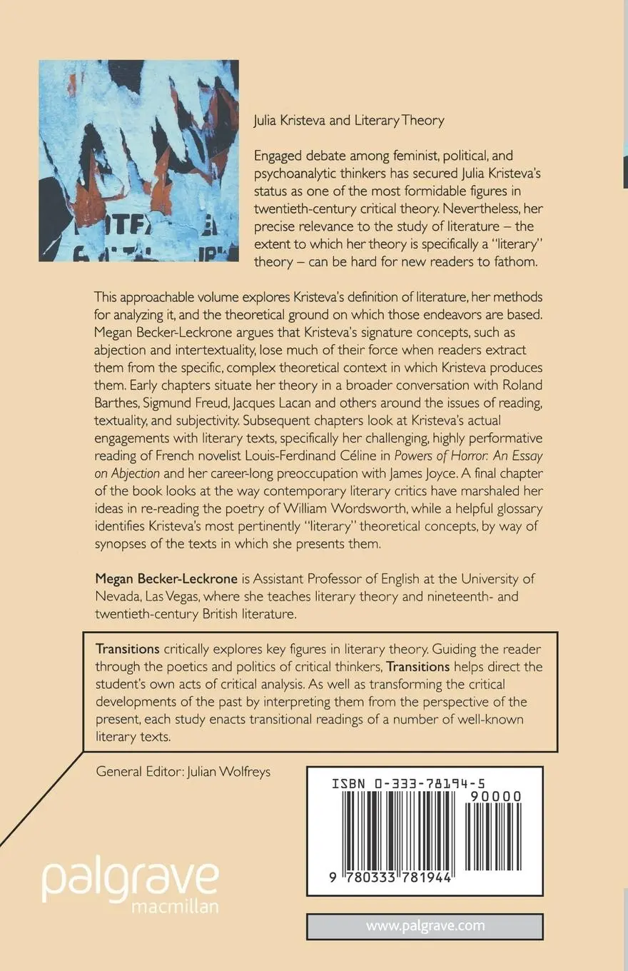 Rückseite: 9780333781944 | Julia Kristeva and Literary Theory | Megan Becker-Leckrone | Buch