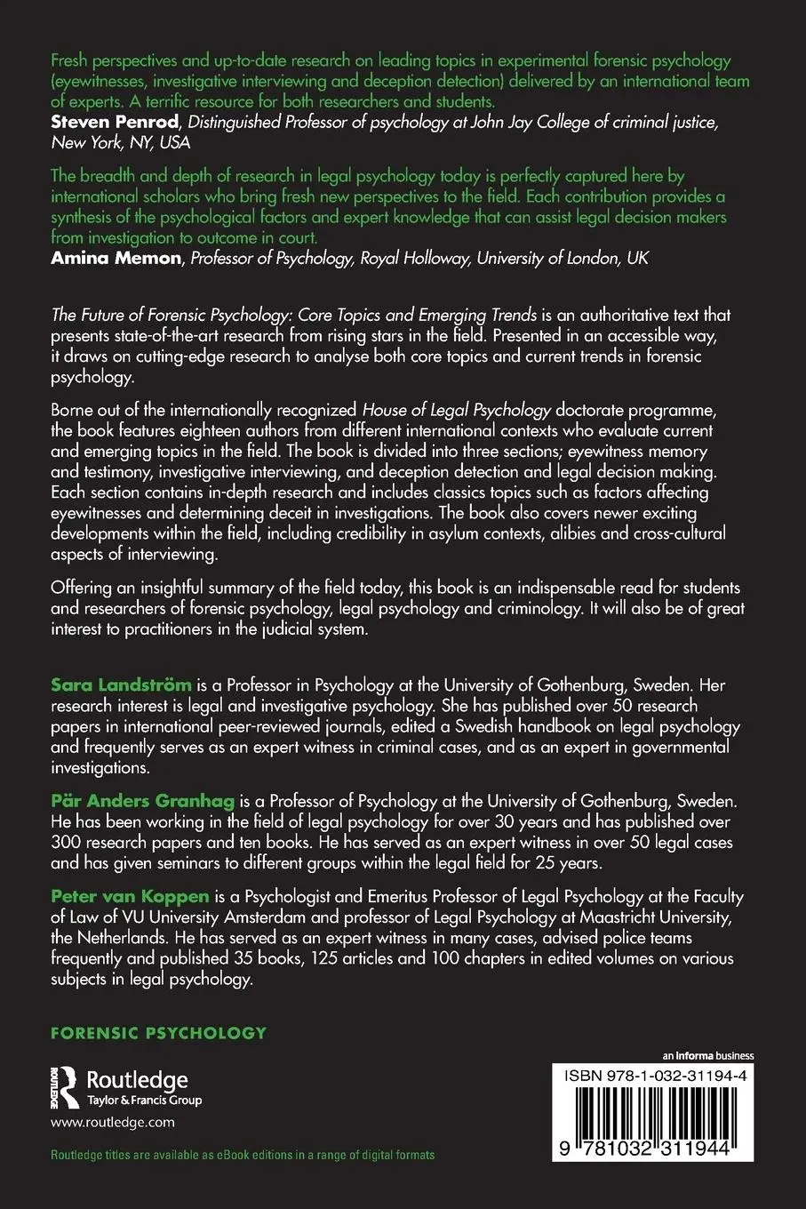 Rückseite: 9781032311944 | The Future of Forensic Psychology | Core Topics and Emerging Trends