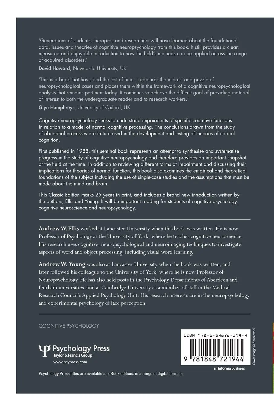 Rückseite: 9781848721944 | Human Cognitive Neuropsychology (Classic Edition) | Ellis (u. a.)