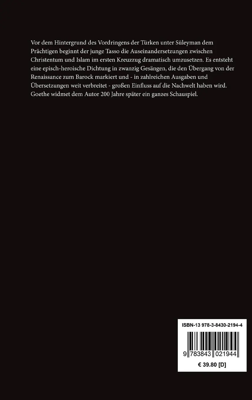 Rückseite: 9783843021944 | Das befreite Jerusalem | Torquato Tasso | Buch | 564 S. | Deutsch