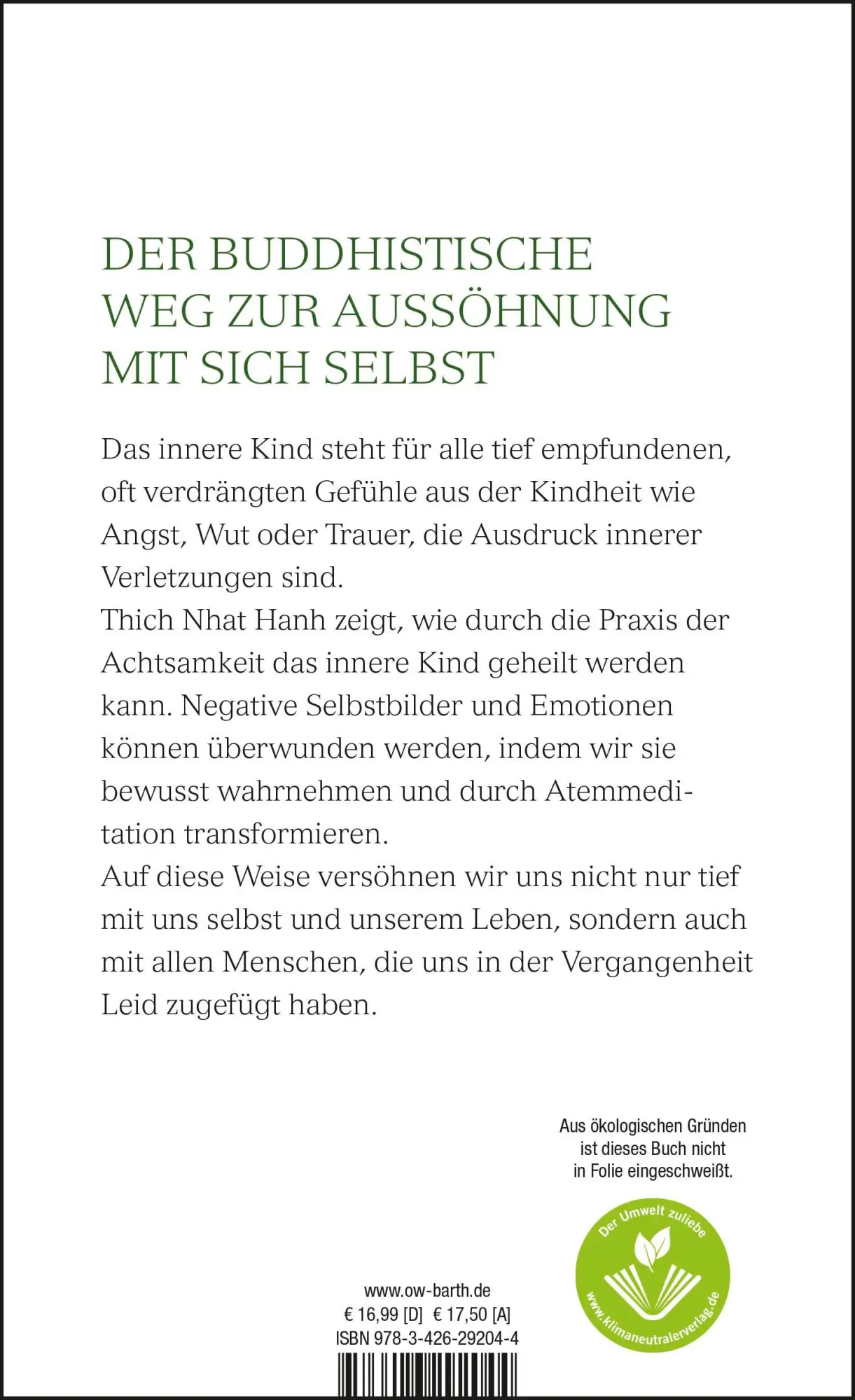Rückseite: 9783426292044 | Versöhnung mit dem inneren Kind | Thich Nhat Hanh | Buch | 172 S.