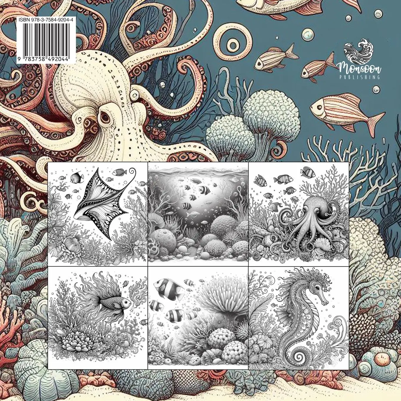 Rückseite: 9783758492044 | Ocean Worlds Coloring Book for Adults | Monsoon Publishing | Buch