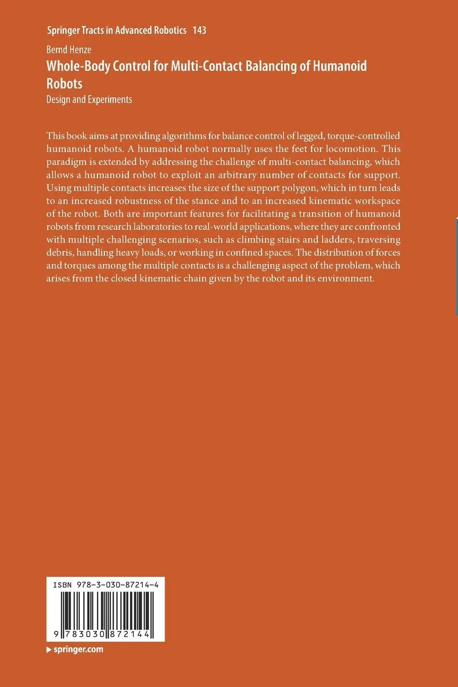 Rückseite: 9783030872144 | Whole-Body Control for Multi-Contact Balancing of Humanoid Robots