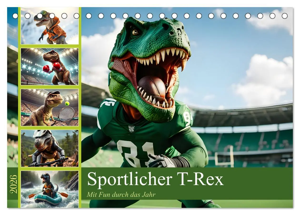 Cover: 9783457282144 | Sportlicher T-Rex - Mit Fun durch das Jahr (Tischkalender 2026 DIN...