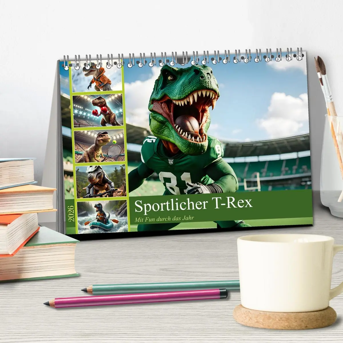 Bild: 9783457282144 | Sportlicher T-Rex - Mit Fun durch das Jahr (Tischkalender 2026 DIN...