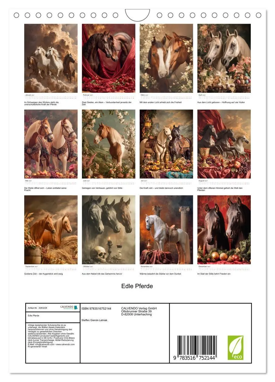 Bild: 9783516752144 | Edle Pferde (Wandkalender 2027 DIN A4 hoch), CALVENDO Monatskalender