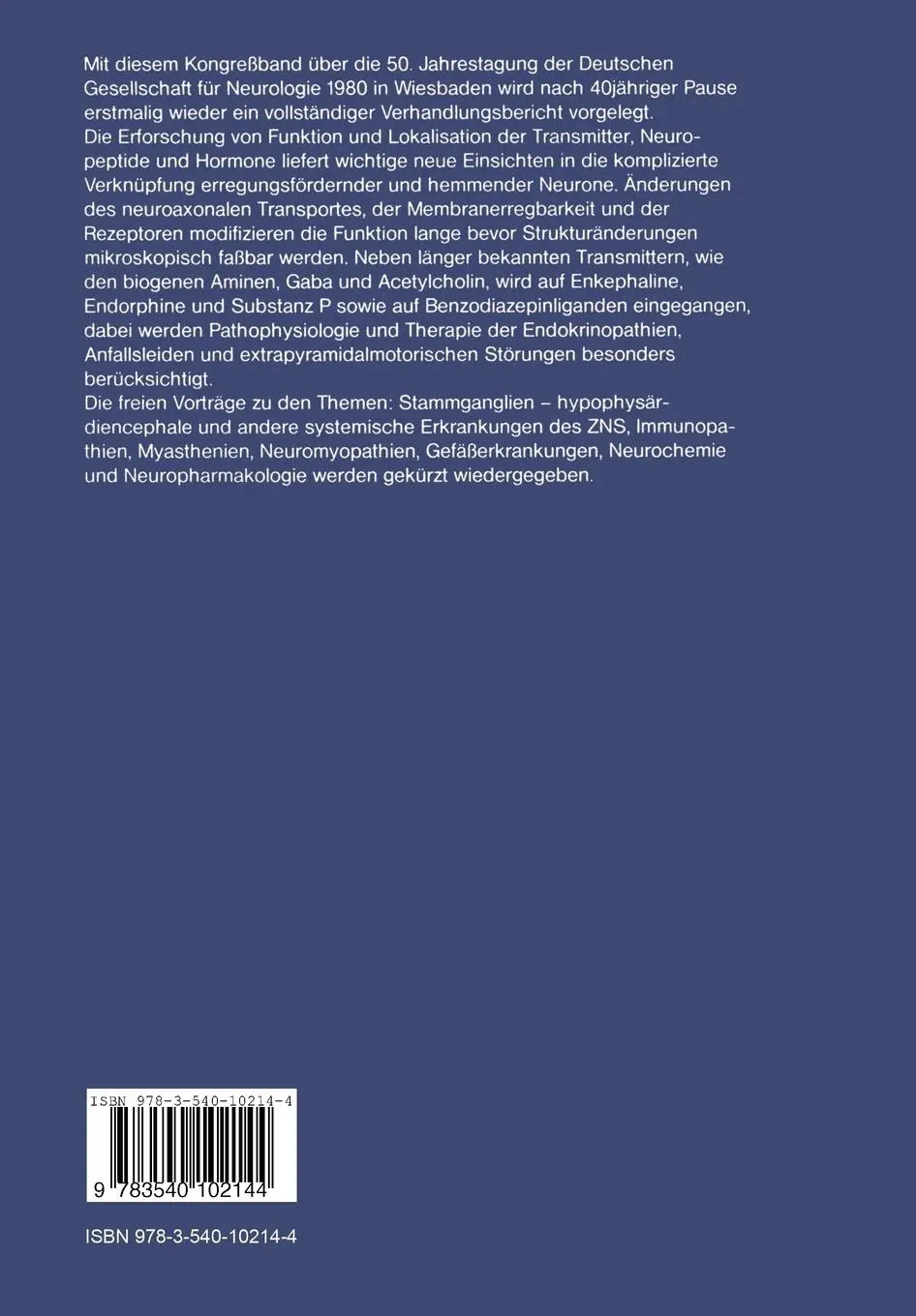 Rückseite: 9783540102144 | Pathologische Erregbarkeit des Nervensystems und ihre Behandlung | liv