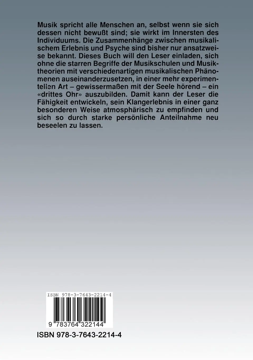 Rückseite: 9783764322144 | Musik und Psyche | Hören mit der Seele | Boris Luban-Plozza (u. a.)