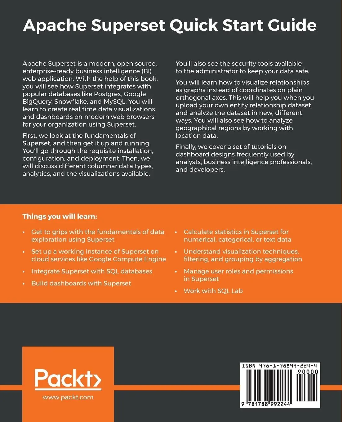 Rückseite: 9781788992244 | Apache Superset Quick Start Guide | Shashank Shekhar | Taschenbuch