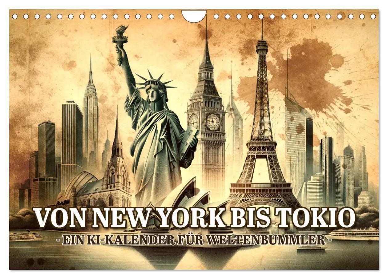 Cover: 9783457342244 | Von New York bis Tokio - Ein KI-Kalender für Weltenbummler...