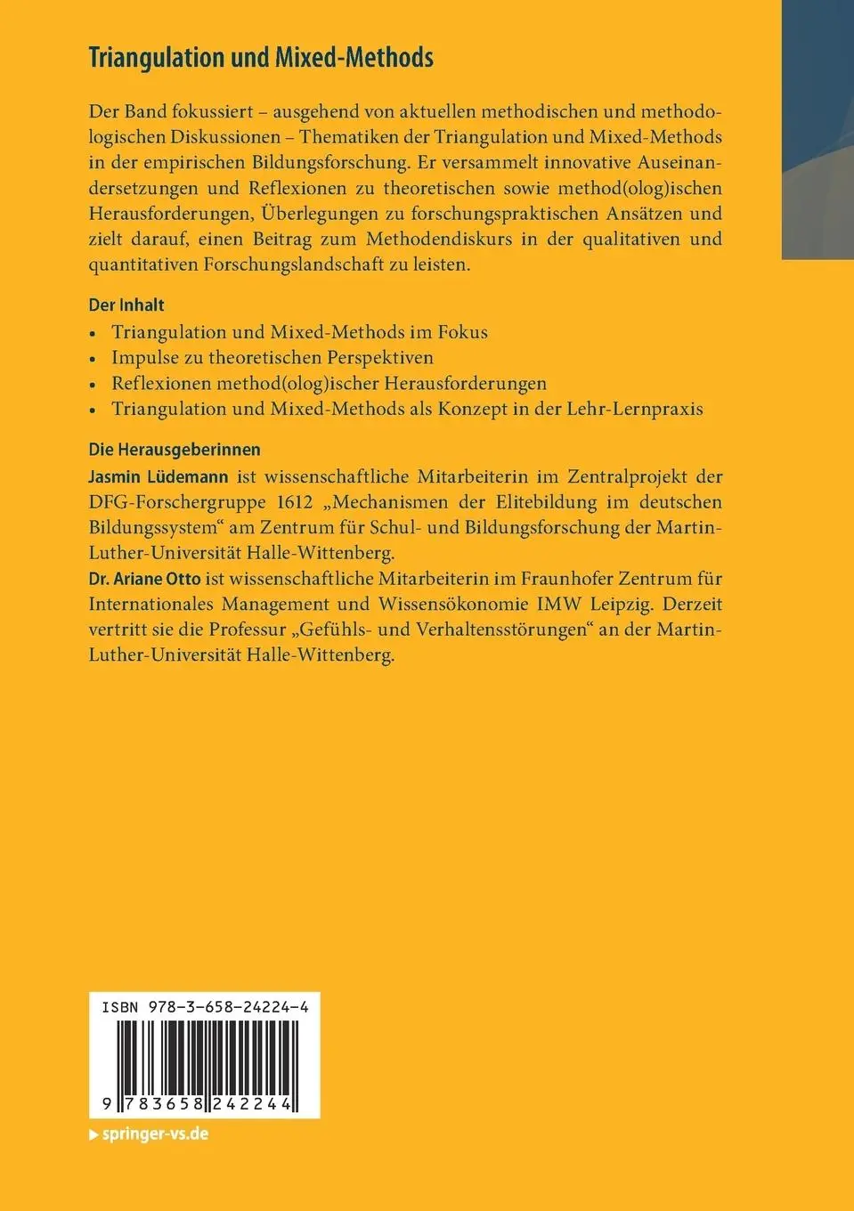 Rückseite: 9783658242244 | Triangulation und Mixed-Methods | Ariane Otto (u. a.) | Taschenbuch