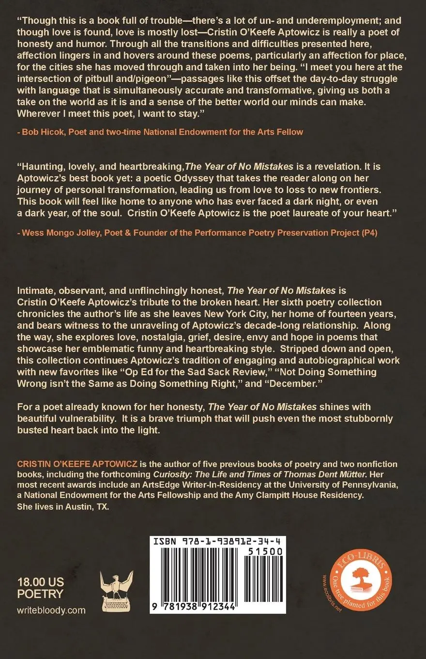 Rückseite: 9781938912344 | The Year of No Mistakes | A Collection of Poetry | Aptowicz | Buch