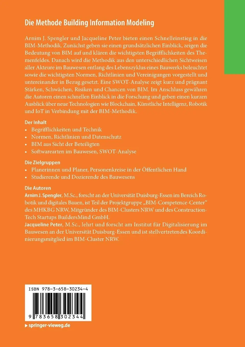 Rückseite: 9783658302344 | Die Methode Building Information Modeling | Jacqueline Peter (u. a.)