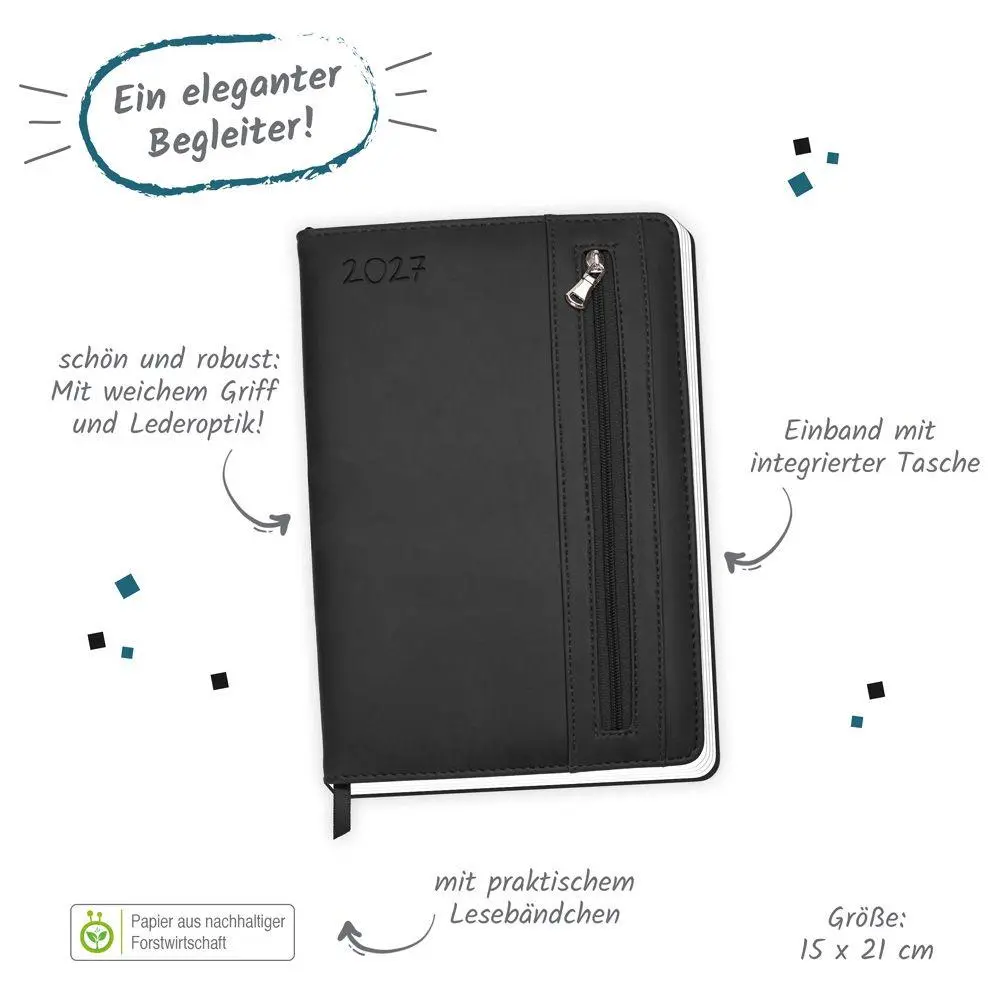 Bild: 4251901512444 | TRÖTSCH - Wochenplaner A5 mit Tasche Schwarz 2027 | Taschenkalender