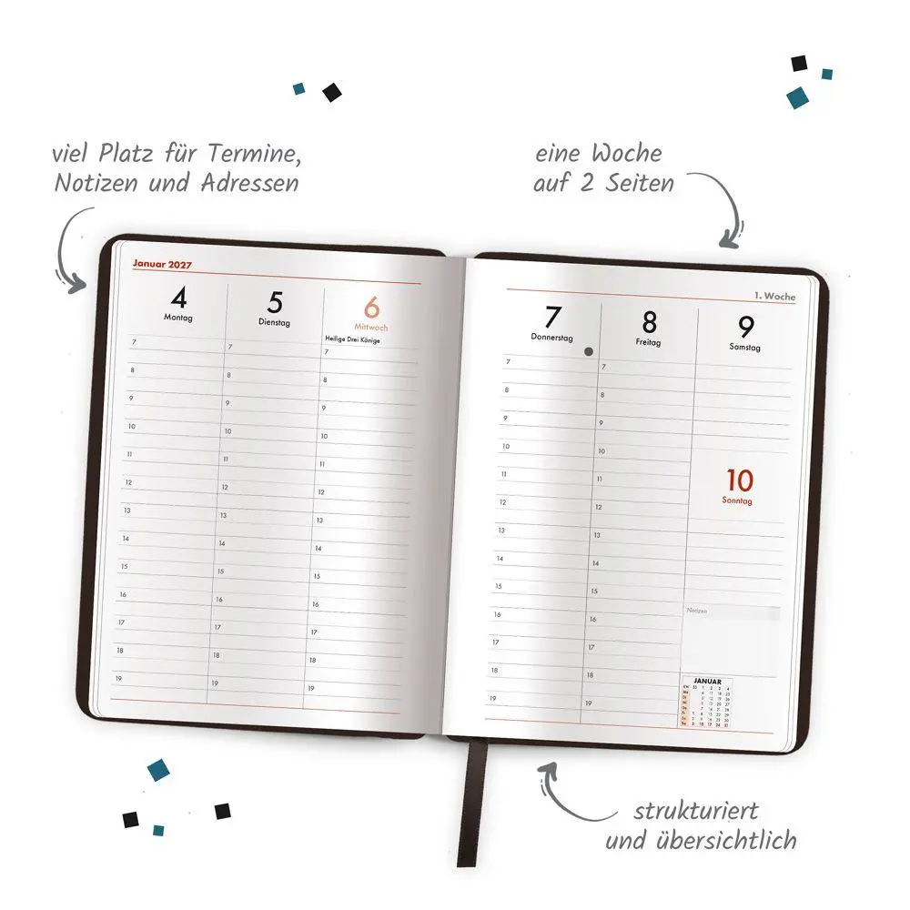 Bild: 4251901512444 | TRÖTSCH - Wochenplaner A5 mit Tasche Schwarz 2027 | Taschenkalender