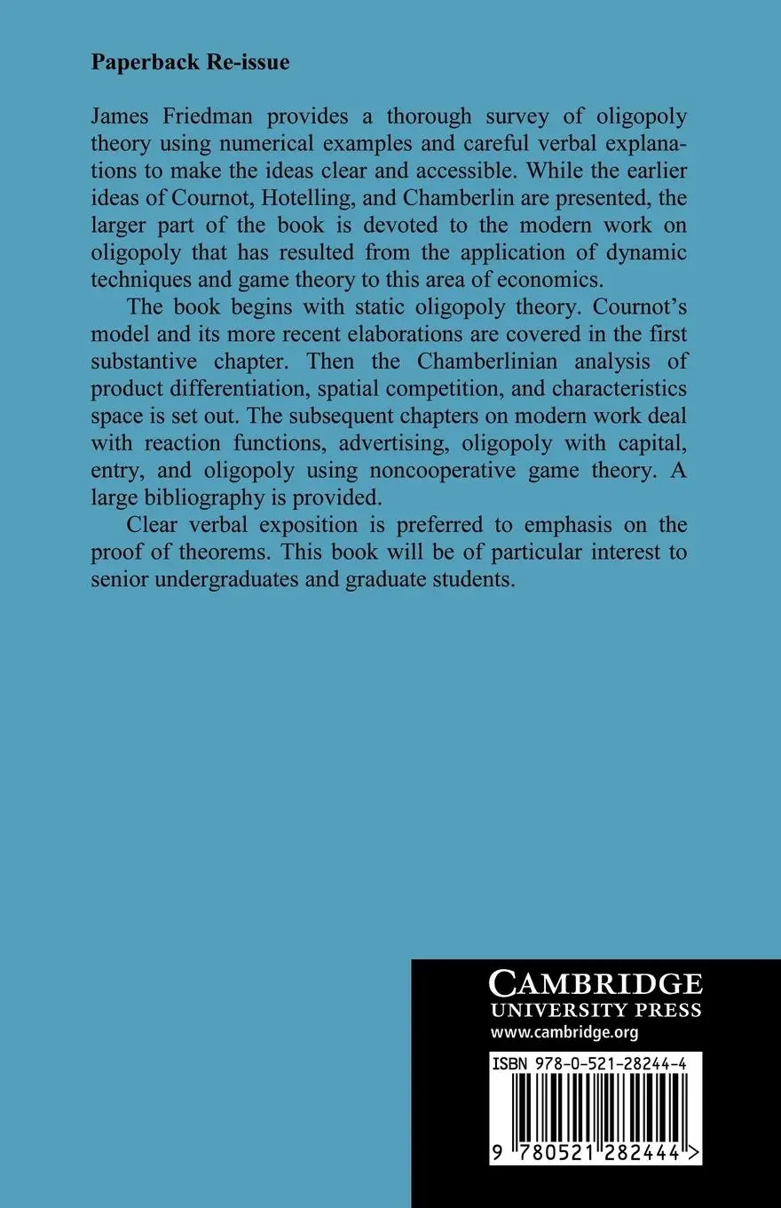 Rückseite: 9780521282444 | Oligopoly Theory | James W. Friedman | Taschenbuch | Englisch | 2008