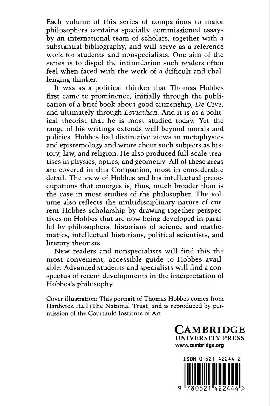 Rückseite: 9780521422444 | The Cambridge Companion to Hobbes | Tom Sorrell (u. a.) | Taschenbuch