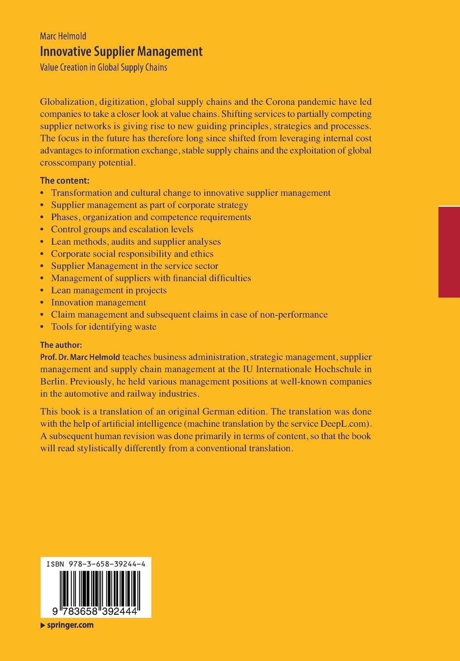 Rückseite: 9783658392444 | Innovative Supplier Management | Marc Helmold | Taschenbuch | xxiii