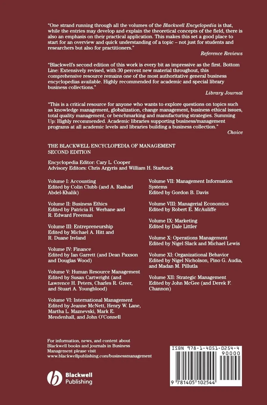 Rückseite: 9781405102544 | The Blackwell Encyclopedia of Management, Marketing | Dale Littler