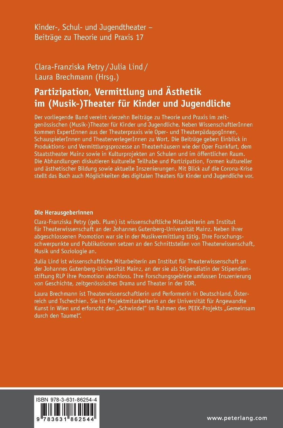 Rückseite: 9783631862544 | Partizipation, Vermittlung und Ästhetik im (Musik-)Theater für...
