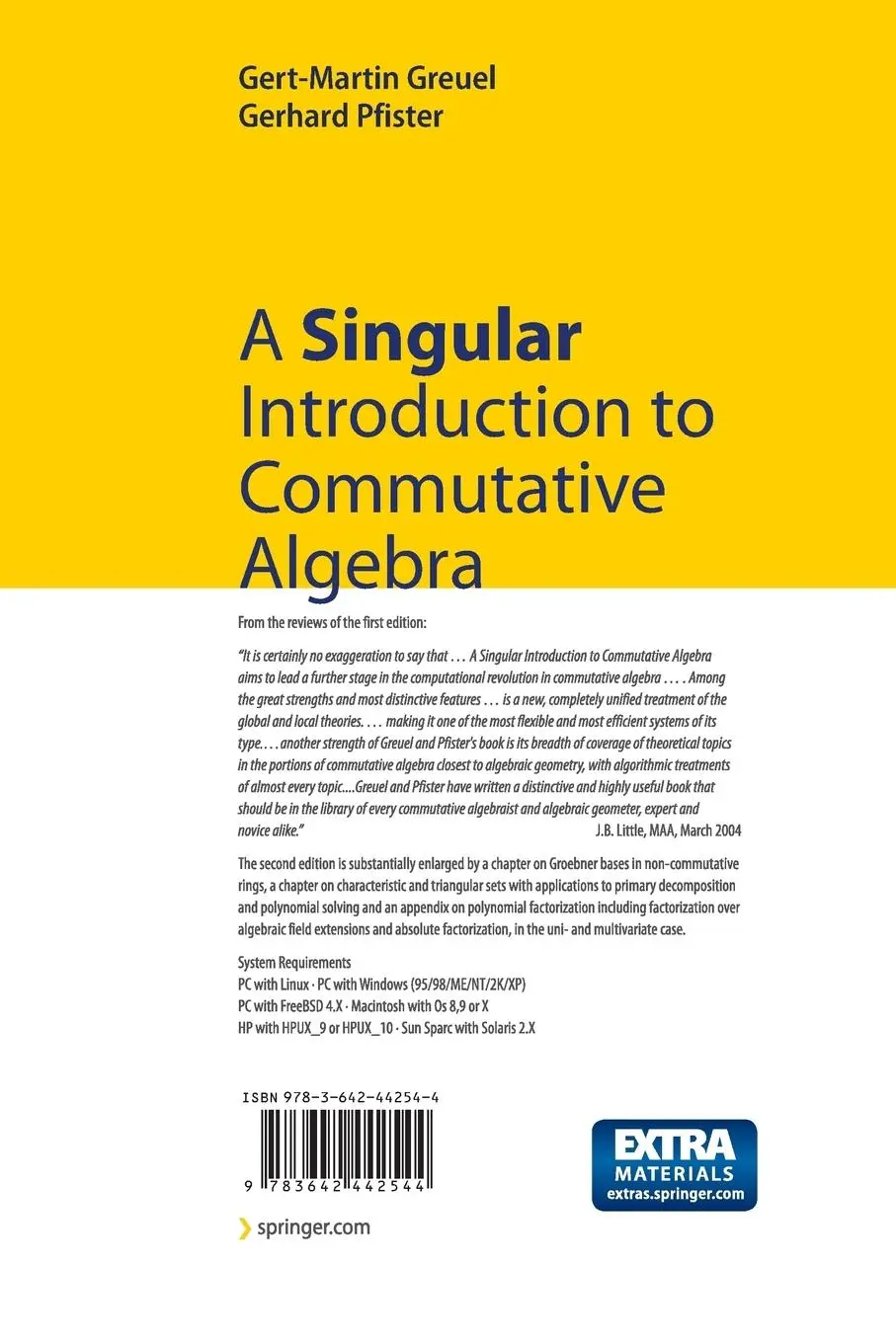 Rückseite: 9783642442544 | A Singular Introduction to Commutative Algebra | Greuel (u. a.) | Buch