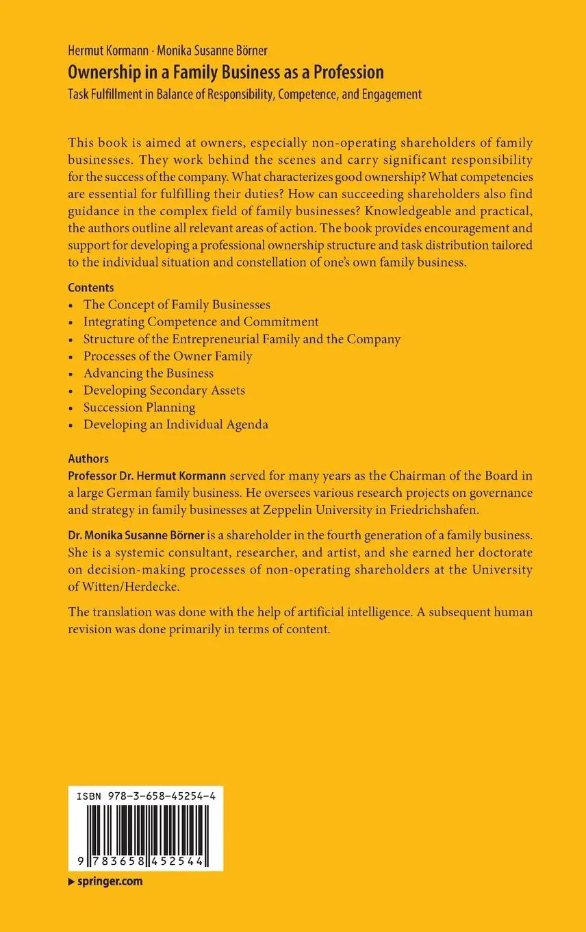 Rückseite: 9783658452544 | Ownership in a Family Business as a Profession | Börner (u. a.) | Buch