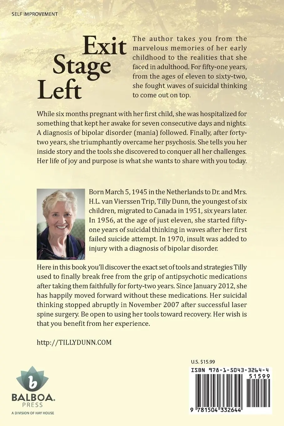 Rückseite: 9781504332644 | Exit Stage Left | From Suicidal to Imaginative Thinking | Tilly Dunn