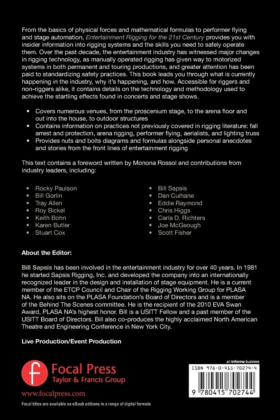 Rückseite: 9780415702744 | Entertainment Rigging for the 21st Century | Bill Sapsis | Taschenbuch