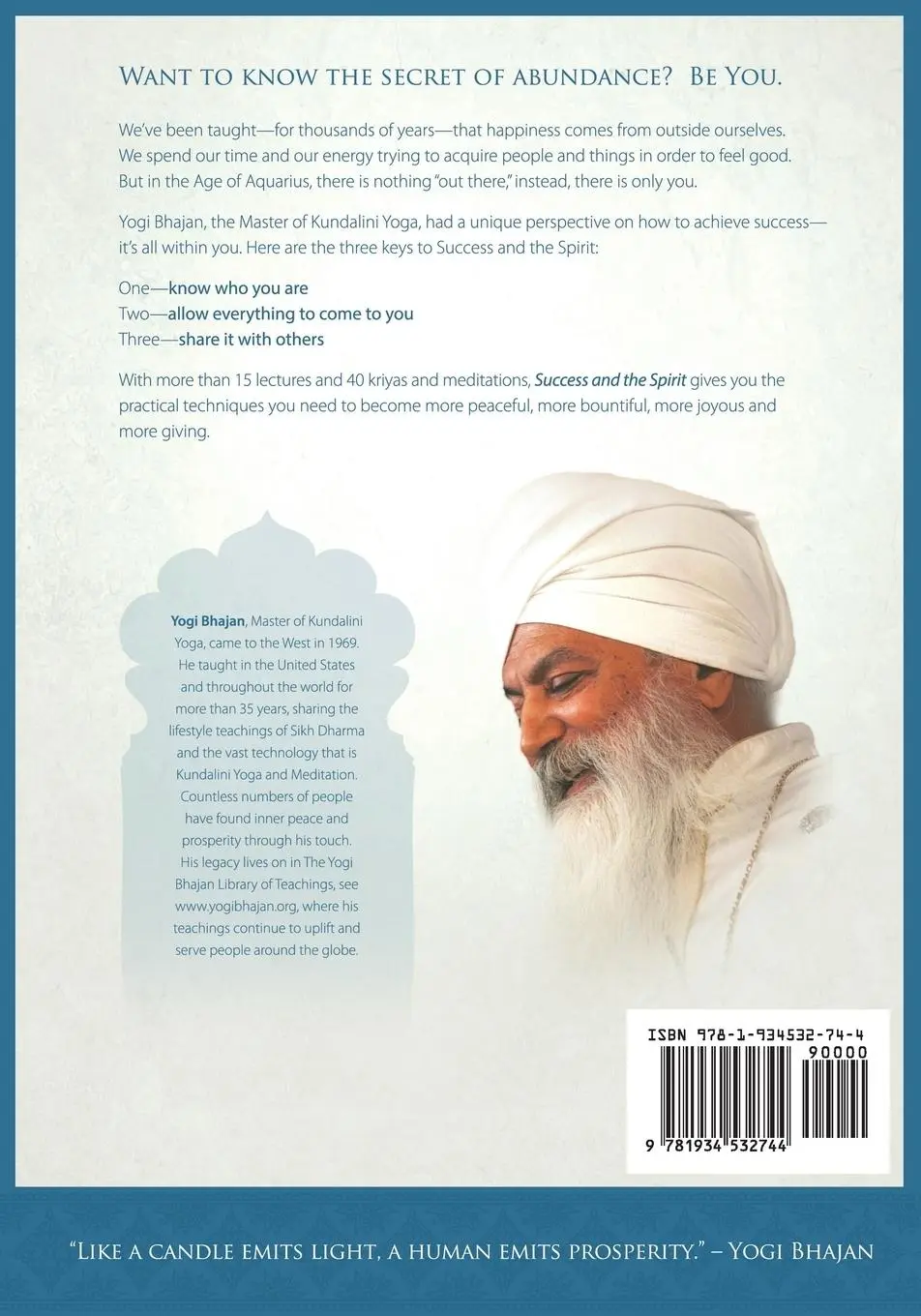 Rückseite: 9781934532744 | Success and The Spirit | An Aquarian Path to Abundance | Yogi Bhajan