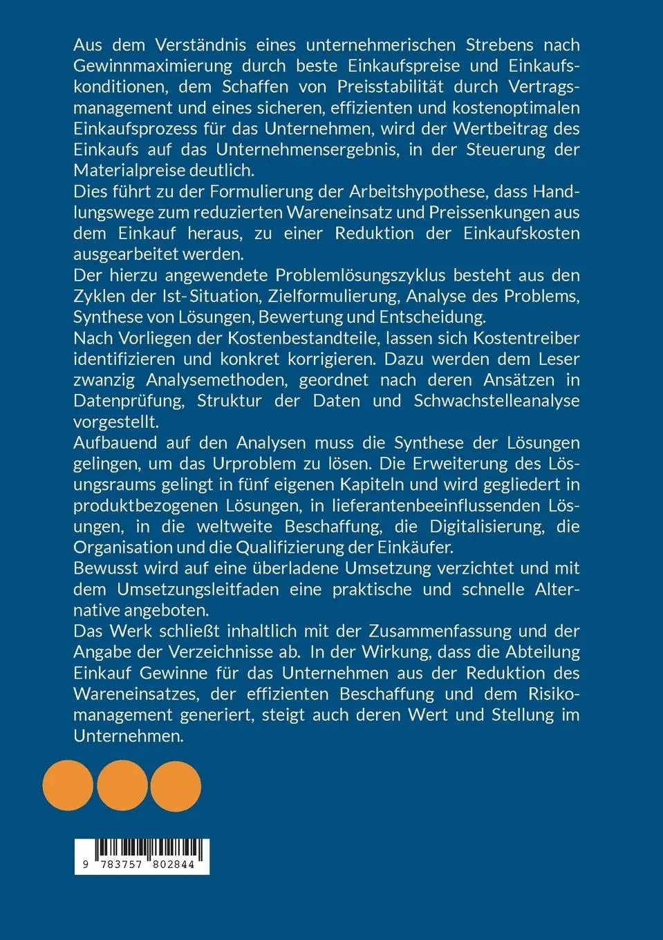 Rückseite: 9783757802844 | Preissenkungen im Einkauf | Handlungswege zum reduzierten Wareneinsatz