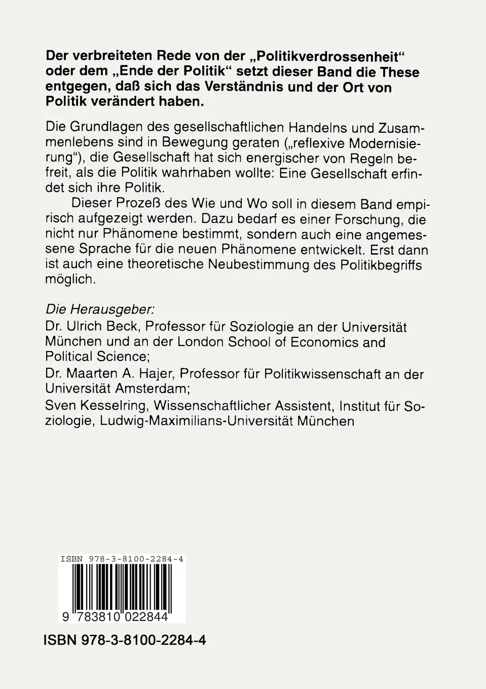 Rückseite: 9783810022844 | Der unscharfe Ort der Politik | Ulrich Beck (u. a.) | Taschenbuch