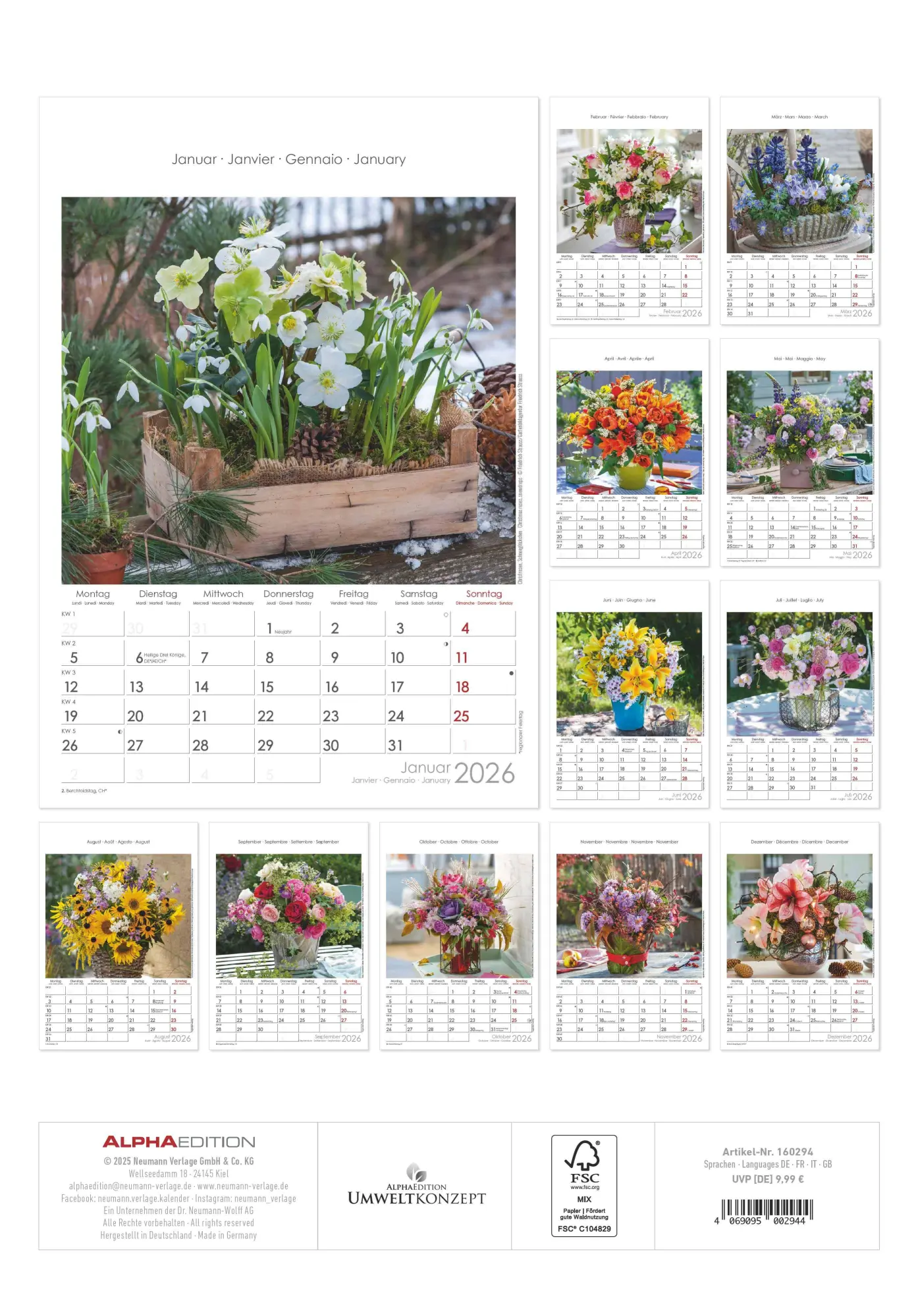 Rückseite: 4069095002944 | Blumen 2026 - Bildkalender 23,7x34 cm - Kalender mit Platz für...