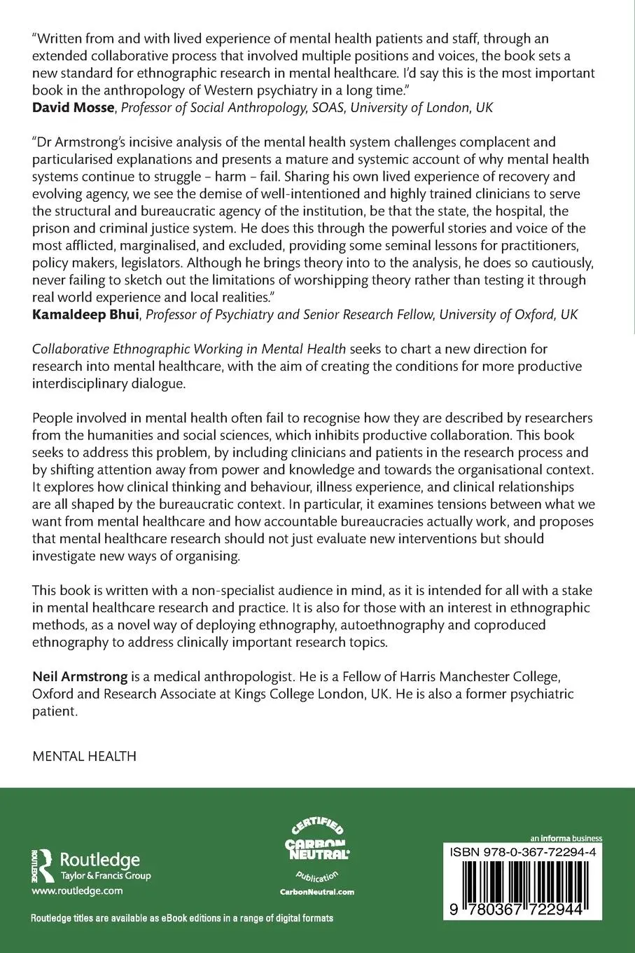 Rückseite: 9780367722944 | Collaborative Ethnographic Working in Mental Health | Neil Armstrong
