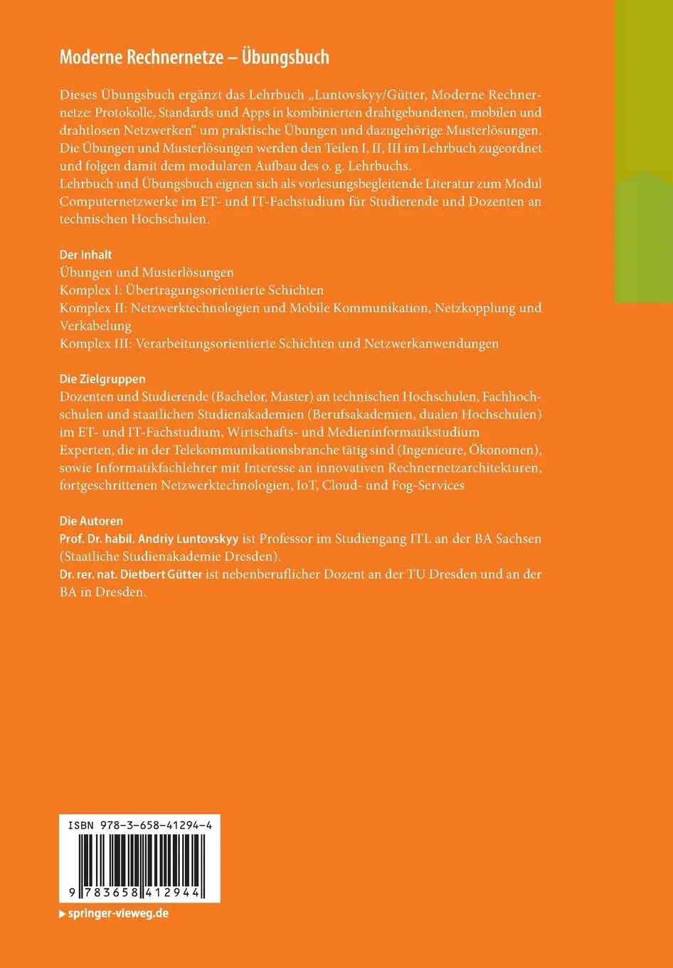 Rückseite: 9783658412944 | Moderne Rechnernetze - Übungsbuch | Dietbert Gütter (u. a.) | Buch