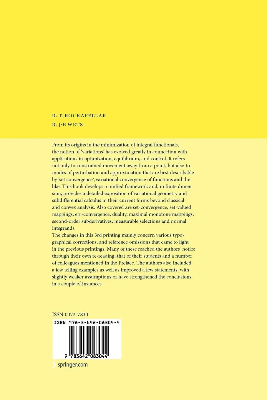 Rückseite: 9783642083044 | Variational Analysis | R. Tyrrell Rockafellar (u. a.) | Taschenbuch