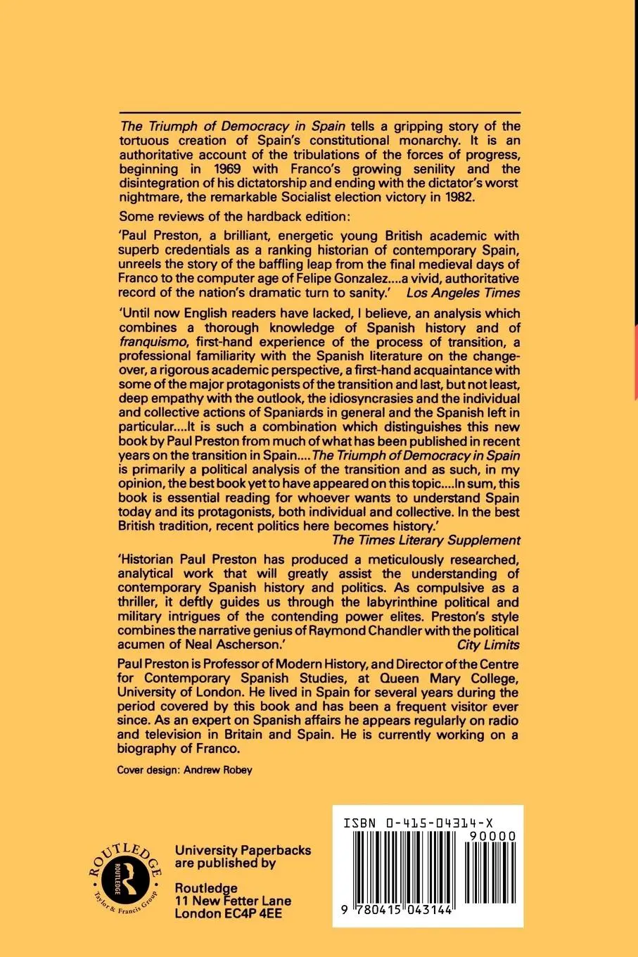 Rückseite: 9780415043144 | The Triumph of Democracy in Spain | Paul Preston | Taschenbuch | 1987