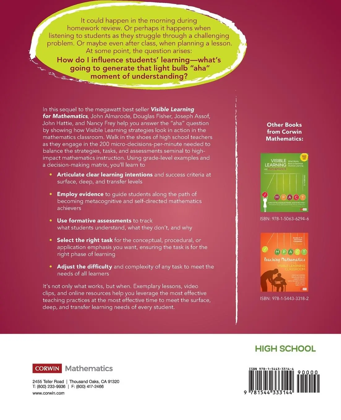 Rückseite: 9781544333144 | Teaching Mathematics in the Visible Learning Classroom, High School