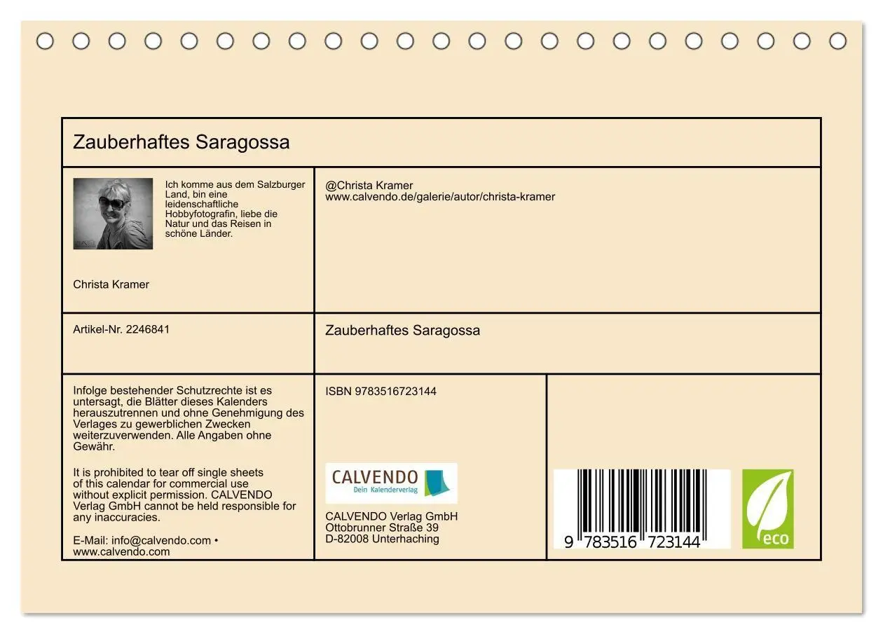 Bild: 9783516723144 | Zauberhaftes Saragossa (Tischkalender 2026 DIN A5 quer), CALVENDO...