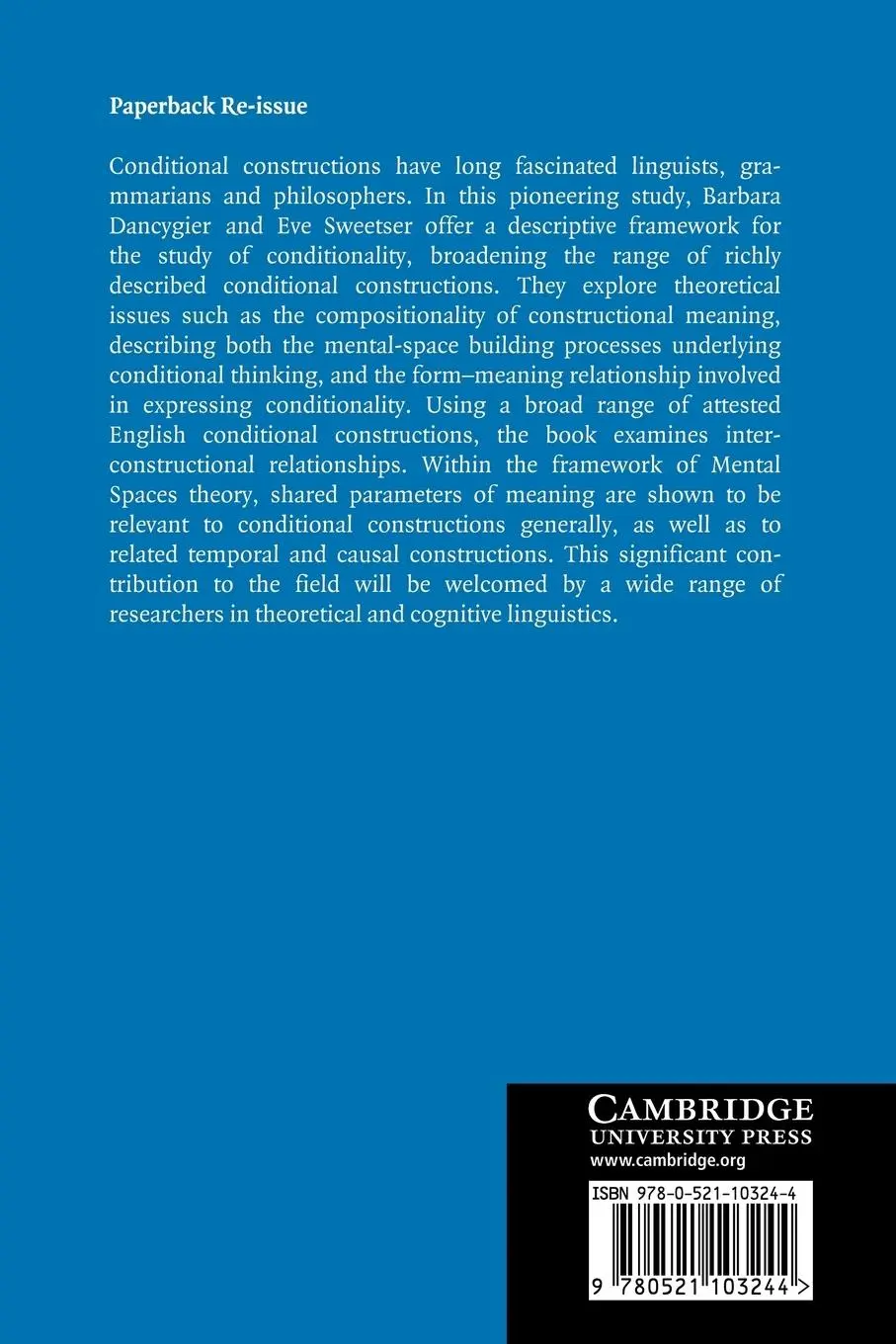 Rückseite: 9780521103244 | Mental Spaces in Grammar | Conditional Constructions | Taschenbuch