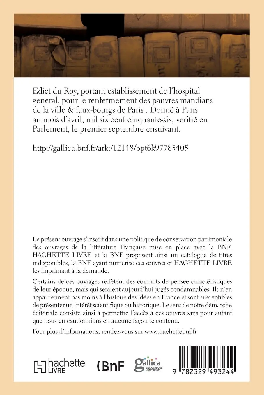 Rückseite: 9782329493244 | Edict du Roy d'avril 1656, portant establissement de l'hospital...